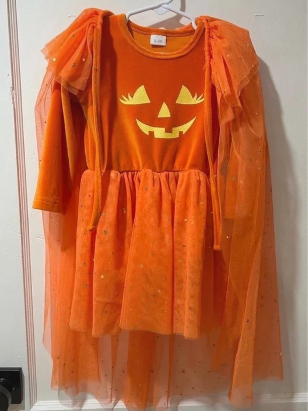 SHEIN Orange Pumpkin Tulle Costume Dress with Cape